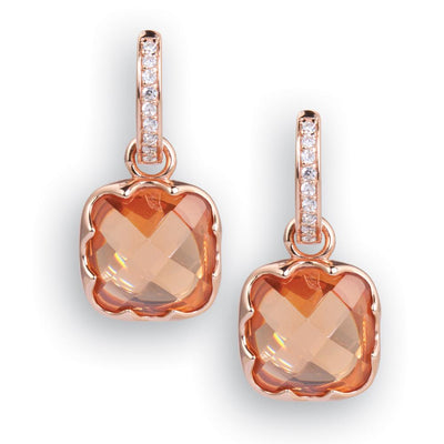 Cognac Earrings featuring faceted cognac-colored stones set in rose gold plated sterling silver with a row of small sparkling accents, designed for women’s jewelry.