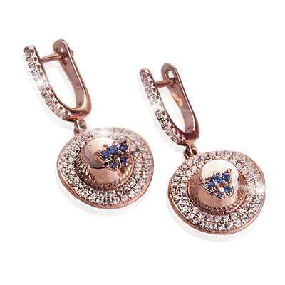 Memories Of Summer Earrings featuring sterling silver with rose gold plating, adorned with sparkling crystals and blue gemstone accents, designed for women.