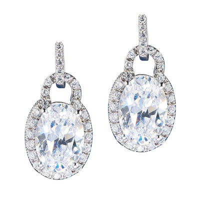 Elegant Oval Padlock Earrings for female featuring sterling silver with sparkling oval-cut center stones surrounded by smaller clear crystals, perfect fine jewelry.