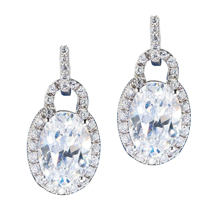 Elegant Oval Padlock Earrings for female featuring sterling silver with sparkling oval-cut center stones surrounded by smaller clear crystals, perfect fine jewelry.