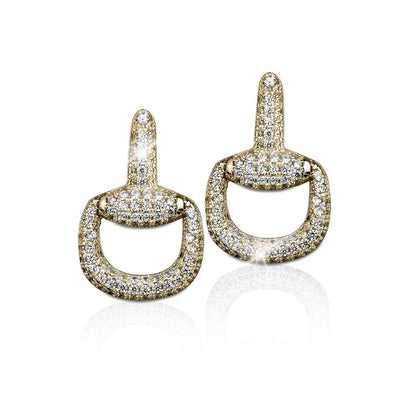 Finezia Earrings in sterling silver with gold plating, featuring a sparkling pavé design with clear crystals, elegant and luxurious jewelry for women.