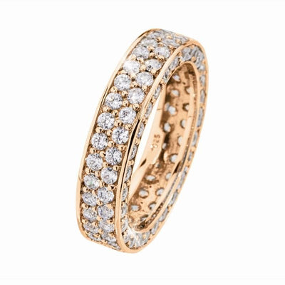 Rose Gold Florence Eternity Ring featuring sterling silver construction with rose gold plating, adorned with sparkling round-cut stones for elegant female jewelry.