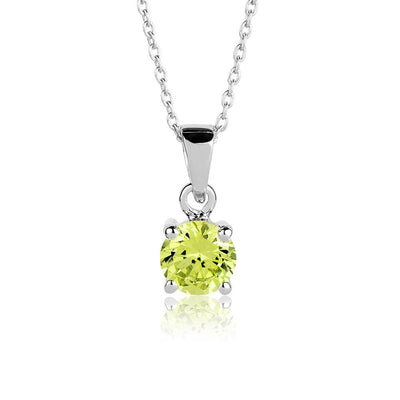 Brilliant Birthstones Pendant August featuring a sterling silver and rhodium-plated chain with a vibrant green gemstone pendant designed for women’s jewelry collections.