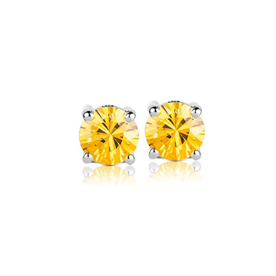 Brilliant Birthstones Earrings November featuring round yellow stones set in sterling silver with rhodium plating, designed for women’s elegant jewelry collection.