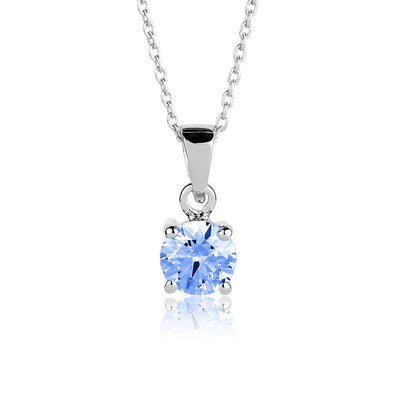Brilliant Birthstones Pendant December featuring a round blue gemstone set in sterling silver with rhodium plating, designed for women’s jewelry collections.