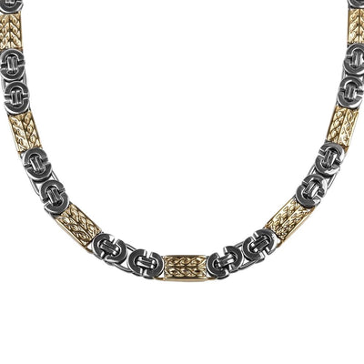 Trentino Men's Necklace featuring a two-tone stainless steel design with intricate rectangular and circular links, perfect for stylish male jewelry collections.