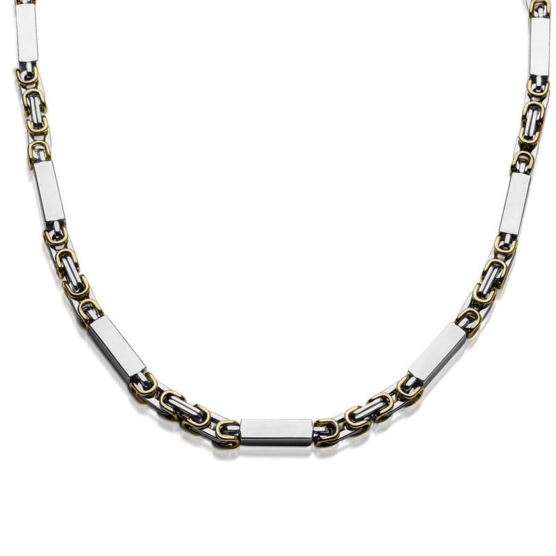 Indiana Two Tone Necklace featuring alternating polished two-tone plated links, designed for a sophisticated male jewelry collection.