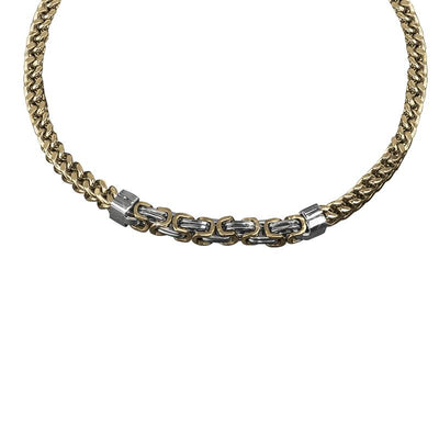 Cedar Foxtail Byzantine Necklace crafted in gold-plated stainless steel, designed for men, showcasing an intricate Byzantine chain pattern for a bold jewelry statement.
