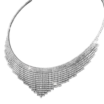 Tassle Necklace featuring a rhodium-plated white base metal design for women, showcasing an elegant sparkling pattern ideal for refined jewelry collections.