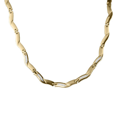 Vicenza Ladies' Necklace in gold-plated stainless steel featuring a stylish linked design with embedded sparkling accents, a captivating jewelry piece for women.