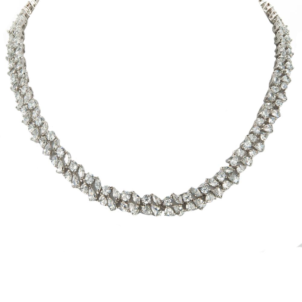 Versailles Necklace featuring a sparkling design crafted from white base metal with gold plating, elegant jewelry for female wearers.