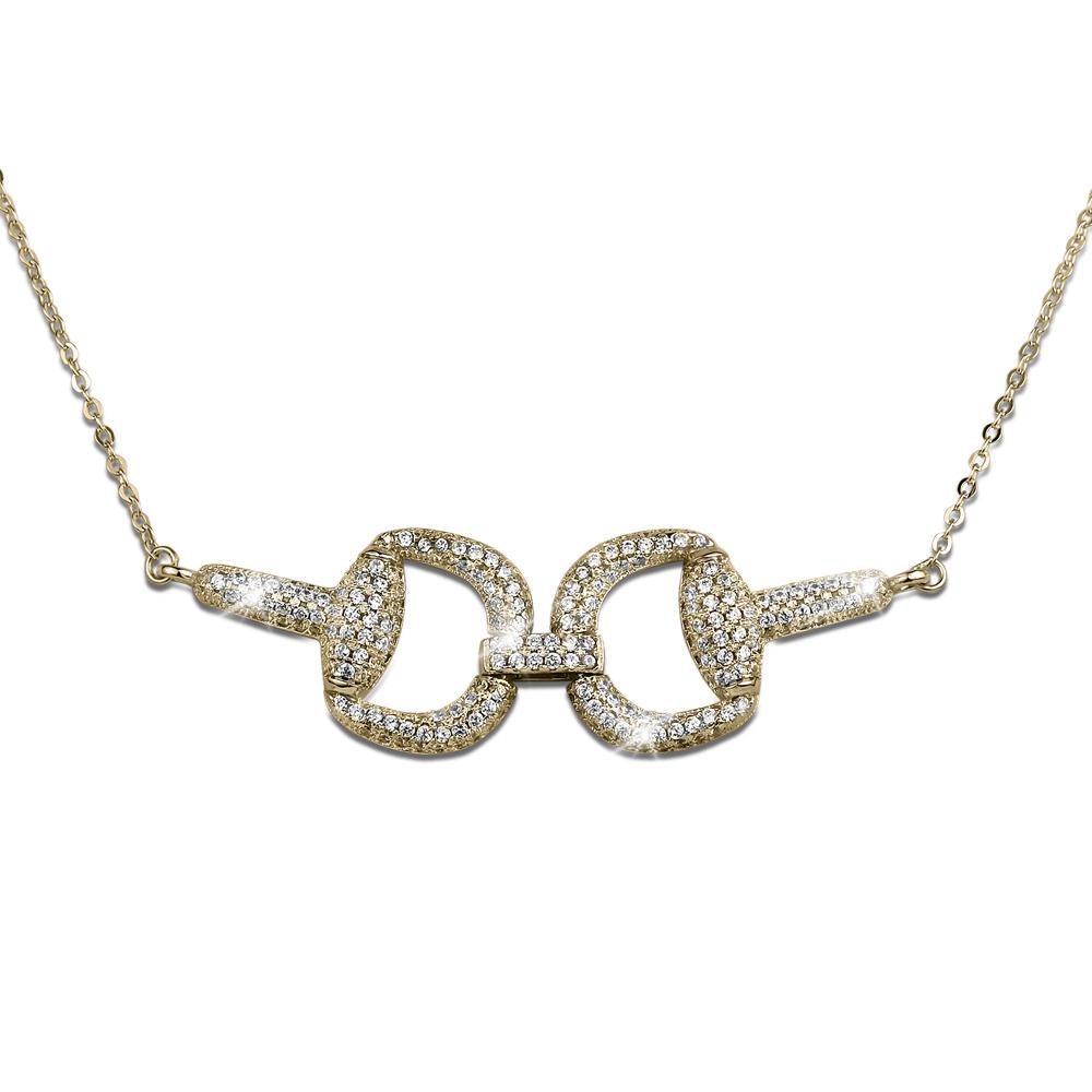 Finezia Necklace featuring a sterling silver design with gold plating, showcasing an elegant link pendant adorned with sparkling crystals, perfect for female jewelry collections.