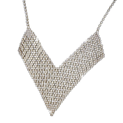Glamorama Gold Statement Necklace featuring a white base metal design with gold plating, crafted for women, showcasing a bold and luxurious style statement necklace.