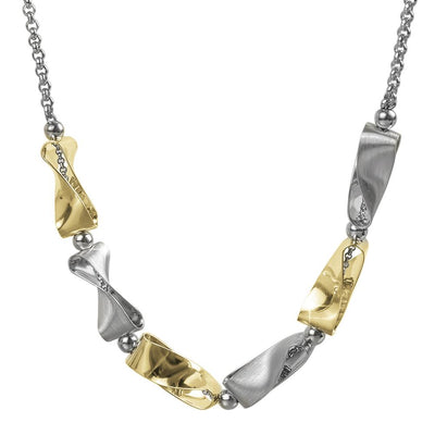 Clementine Twist Necklace featuring a two-tone sterling silver design with alternating polished gold and silver twisted links, elegant jewelry for female wear.