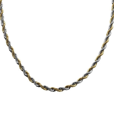 Two Tone Rope Chain Necklace featuring a twisted design in dual plating colors, crafted for male jewelry with a stylish and elegant look.