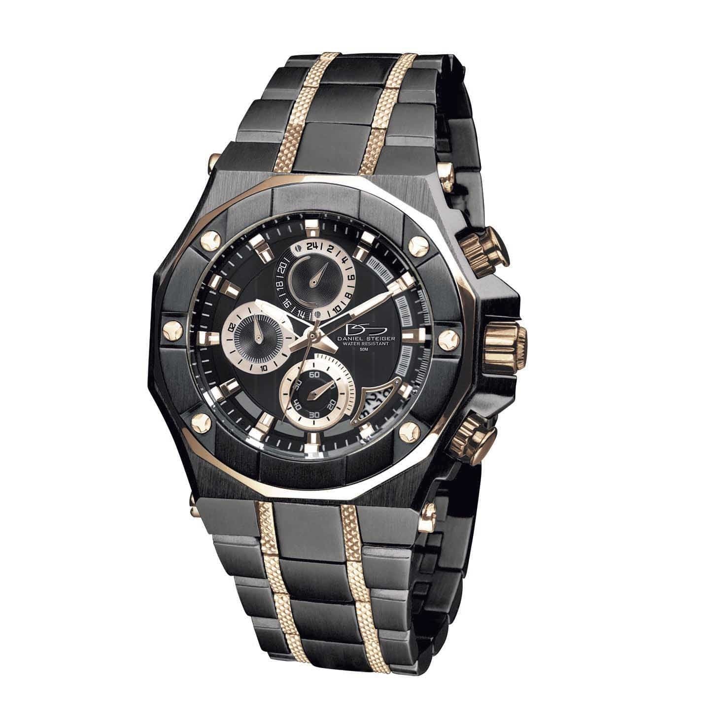 Phantom Black Men's Watch featuring a two-tone stainless steel bracelet with black dial and multiple subdials, combining elegant design and durable craftsmanship.