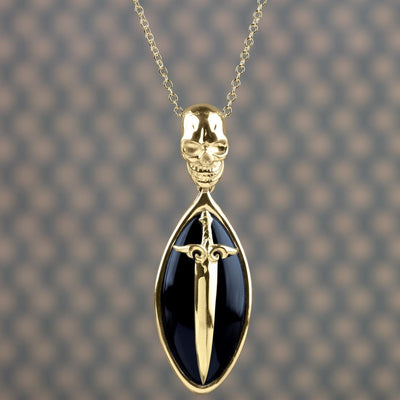 Daniel Steiger Black Agate Skull Gold Pendant