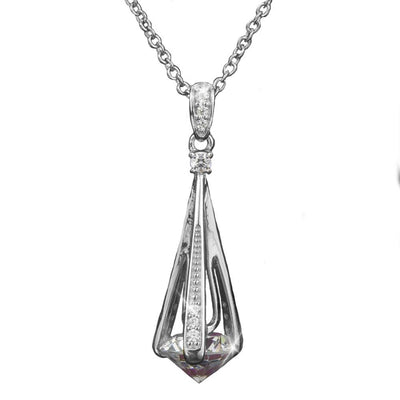 Cylinda Rhodium Pendant crafted from sterling silver with rhodium plating, featuring a sleek modern design with embedded sparkling stones on a delicate chain for women.