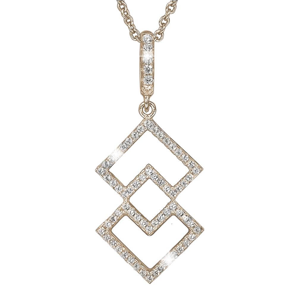 Times Square Pendant featuring interlocking geometric shapes adorned with sparkling stones, crafted in sterling silver with gold plating, designed for women.