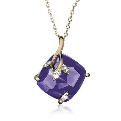 Harmony Floral Pendant featuring a sterling silver gold-plated setting with a purple gemstone and delicate leaf accents adorned with small clear stones, designed for women.