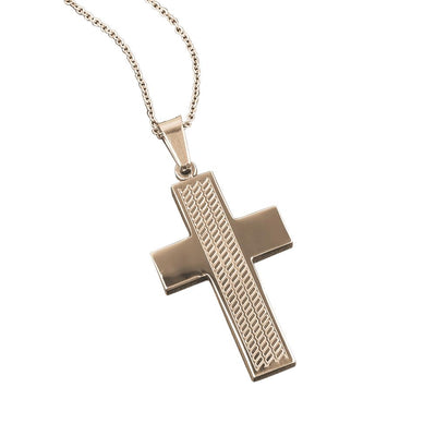 Columbus Magnetic Rose Gold Pendant featuring a stainless steel cross with textured center detail, designed as a stylish men's jewelry necklace.