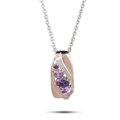 Roxo Shades Pendant featuring sterling silver with rose gold plating and adorned with purple gemstones, designed for women, elegant necklace jewelry piece.