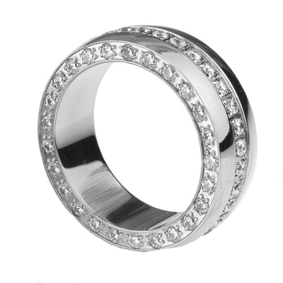 Odyssey Steel Unisex Ring featuring a polished stainless steel band adorned with two rows of sparkling clear stones, combining elegance and modern jewelry style.