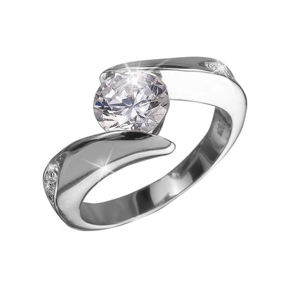 Viva Rhodium Rings featuring a sterling silver band with rhodium plating and a sparkling round-cut gemstone, designed for elegant female jewelry collections.