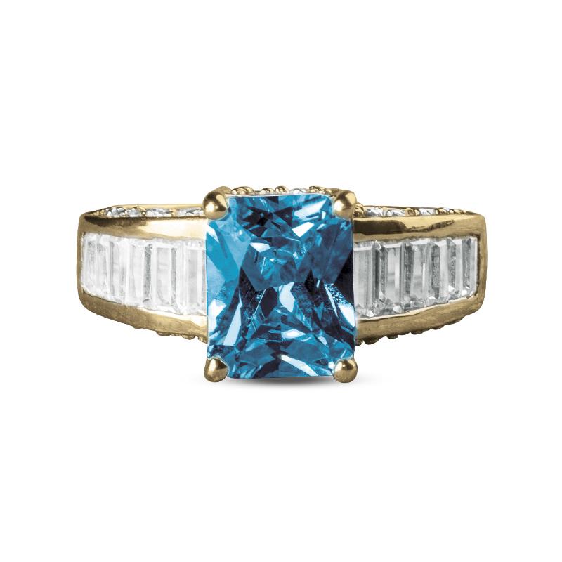 Sonora Dress Ring featuring a large rectangular blue gemstone set in sterling silver with tapered baguette accents for an elegant female jewelry piece.