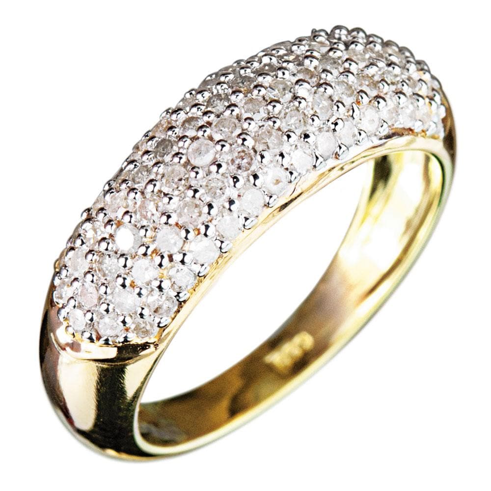 Tuscany Diamond Ring featuring a sterling silver band with gold plating, adorned with multiple sparkling diamonds, designed for women as an elegant jewelry piece.