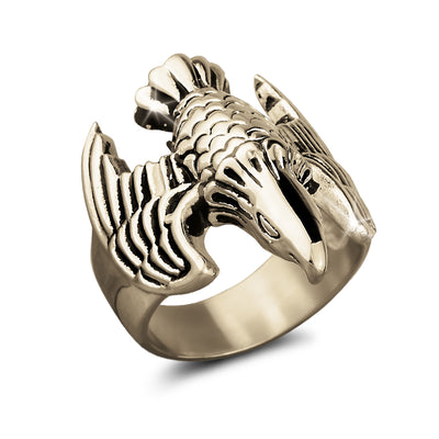 Eagle Freedom Ring crafted from gold-plated stainless steel featuring a detailed eagle design, a striking male jewelry piece symbolizing strength and freedom.