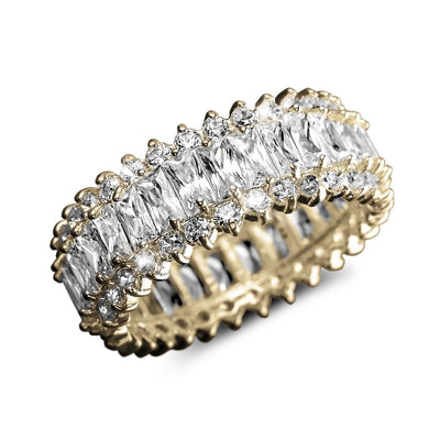 Endless Eternity Ring featuring a sterling silver band with gold plating, adorned with sparkling clear gemstones, designed for a refined female jewelry collection.