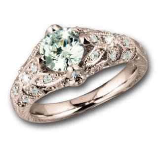 Floral Vine Rose Gold Ring featuring a sterling silver band plated in rose gold, adorned with a central round gemstone and intricate vine-inspired detailing, designed for women.