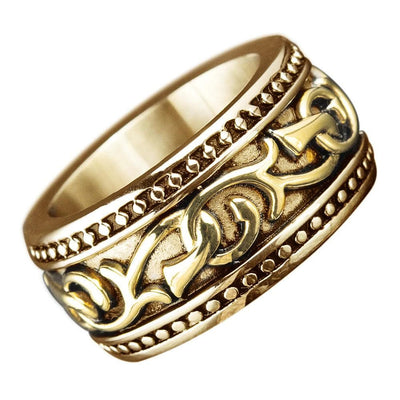 Hudson Gold Ring crafted from gold-plated stainless steel featuring intricate chain-link and bead detailing, designed for a masculine and sophisticated jewelry look.