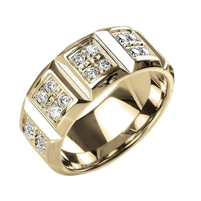 Pyramid Gold Ring designed for male, crafted from stainless steel with gold plating and adorned with multiple sparkling stones for a sophisticated jewelry look.
