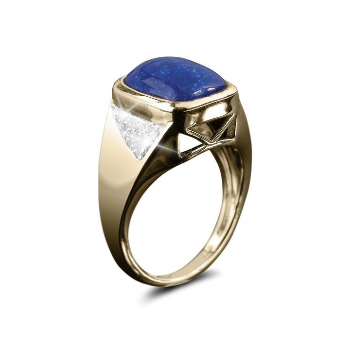 Laguna Men's Ring featuring a gold plated sterling silver band with a polished blue gemstone centerpiece and clear accent stones for a refined jewelry look.