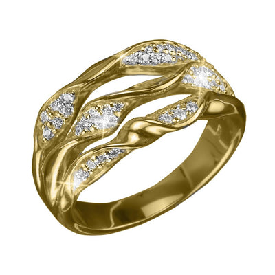 Ribbon Ring in gold-plated sterling silver for women, featuring a flowing ribbon-inspired design adorned with sparkling gemstones, perfect elegant jewelry ring.