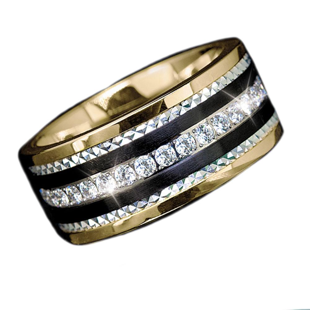 Phantom Gold Ring crafted from stainless steel with gold plating, featuring a bold design accented by sparkling clear stones, ideal for male jewelry collectors.