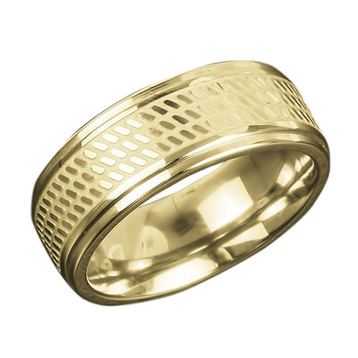 Columbus Magnetic Ring in polished stainless steel with rose gold plating, featuring a textured pattern, designed for male jewelry enthusiasts.