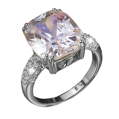 Dazzle Ring Rhodium featuring a large, faceted gemstone set on a sterling silver band plated with rhodium, designed for female jewelry lovers.