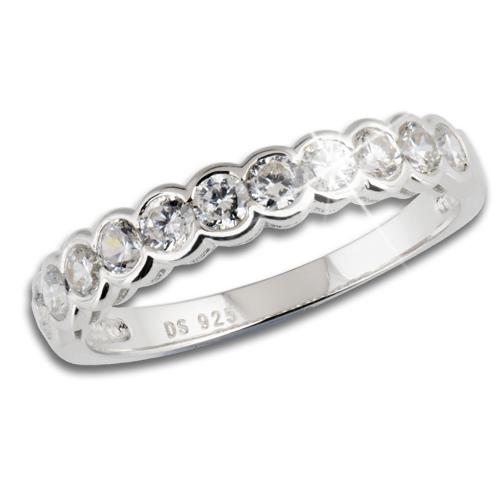 Manhattan Stacker B sterling silver female ring featuring a delicate row of sparkling clear gemstones in an elegant stackable design.