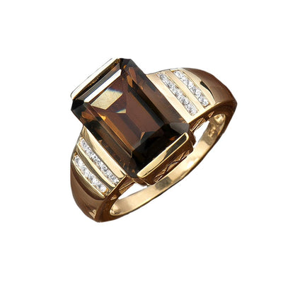Havana Men's Ring featuring a rectangular dark gemstone set in gold-plated sterling silver with rows of small clear stones on each side, men's jewelry ring.