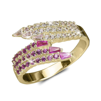 Verina Ladies Ring crafted in sterling silver with gold plating, featuring an intricate design adorned with sparkling clear and pink gemstones, perfect elegant jewelry ring for women.