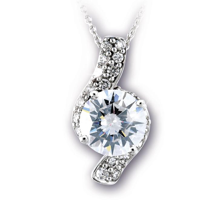 Sonata Pendant featuring a sparkling round center stone surrounded by smaller stones, crafted in sterling silver, elegant jewelry for women.
