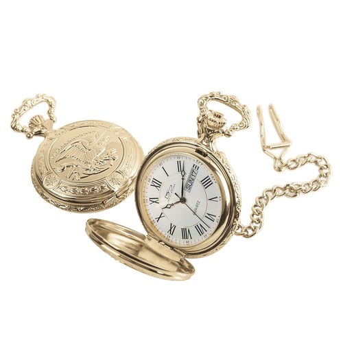 Daniel Steiger Golden Flying Eagle Hunter Pocket Watch & Chain